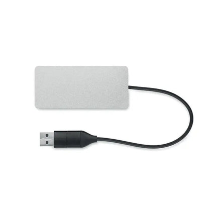 Hub usb cu 3 porturi argintiu dreptunghiular cu cablu negru de 20 cm pentru incarcare rapida