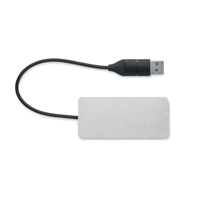 Hub usb cu 3 porturi argintiu dreptunghiular cu cablu negru de 20 cm pentru conectare rapida