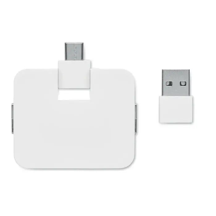 Hub usb cu 4 porturi alb cu design minimalist si porturi type-c si usb-a standard