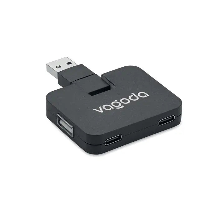 Hub usb cu 4 porturi negru vagoda cu un port usb-a si doua porturi usb-c pentru conectivitate extinsa