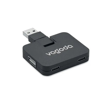 Hub usb cu 4 porturi negru vagoda cu un port usb-a si doua porturi usb-c pentru conectivitate extinsa