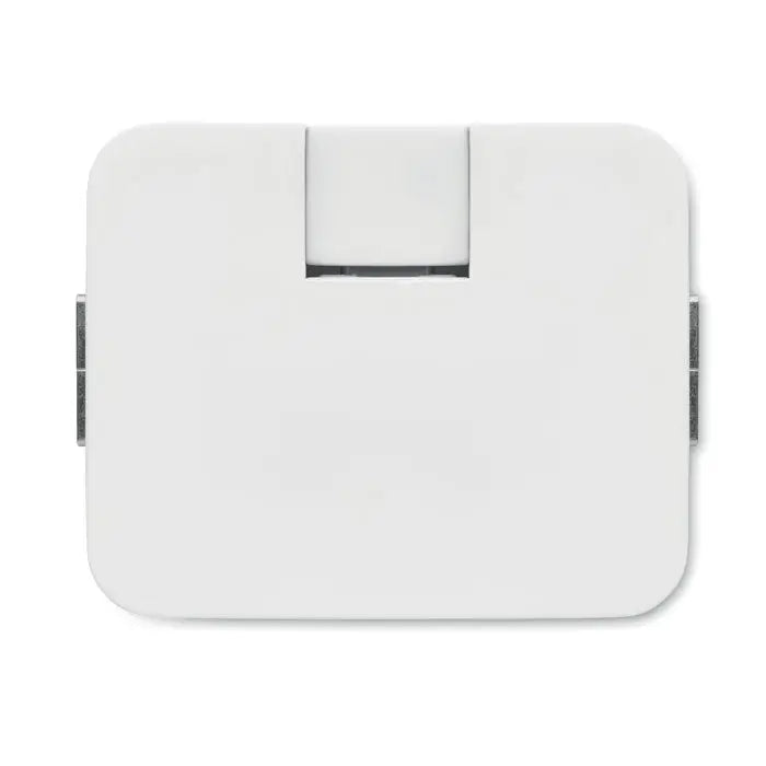 Hub usb alb din plastic cu 4 porturi si clipsuri metalice pe laterale cu balama centrala