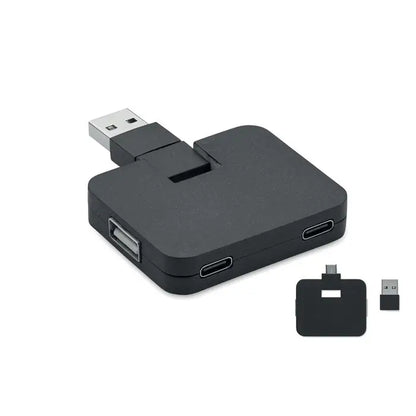 Hub usb cu 4 porturi negru cu multiple porturi usb a, doua usb c si micro usb pentru conectivitate extinsa