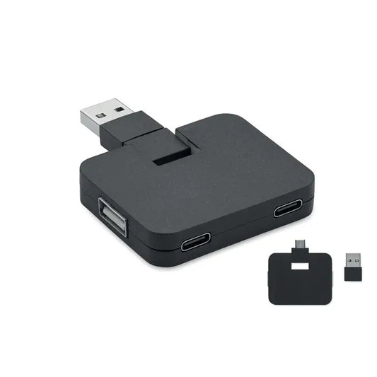 Hub usb cu 4 porturi negru cu multiple porturi usb a, doua usb c si micro usb pentru conectivitate extinsa