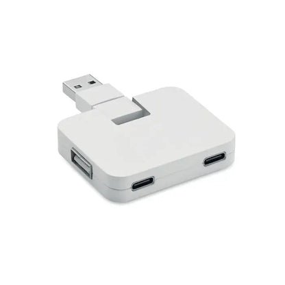 Hub usb cu 4 porturi alb din plastic cu un port type-a si doua porturi type-c pentru conectare rapida