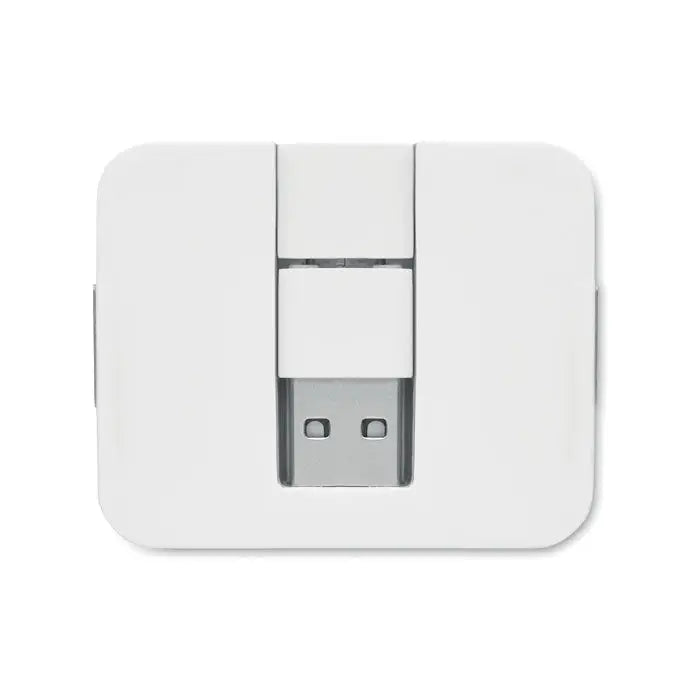 Hub usb cu 4 porturi cu design alb minimalist si conector metalic argintiu pentru transfer date eficient