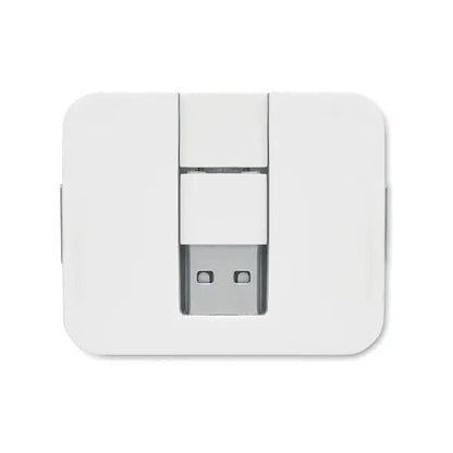 Hub usb cu 4 porturi cu design alb minimalist si conector metalic argintiu pentru transfer date eficient