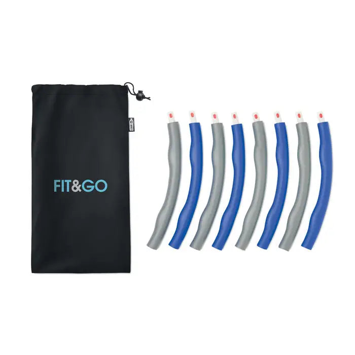 Set de zece benzi de rezistenta albastre si gri in sacoșa neagra fit&go din material rpette pentru hula hoop