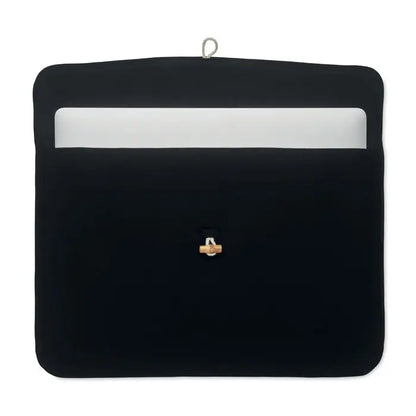 Husa din bumbac de 15 inchi neagra cu inchizatoare rose gold si bucla pentru agatat din fetru