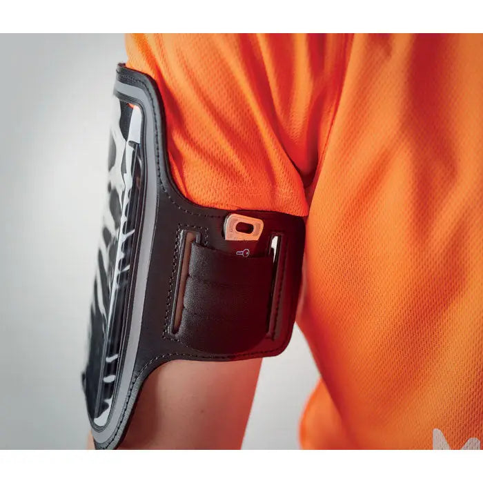 Husa mare pentru telefon din neopren cu bratara sport neagra si transparenta, design modern si buzunar sigur