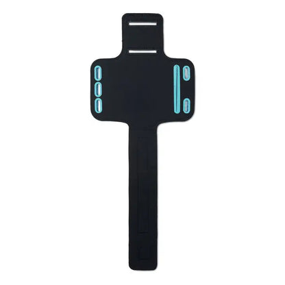 Husa mare pentru telefon din neopren neagra cu dungi reflectorizante albastre pentru depozitare telefon