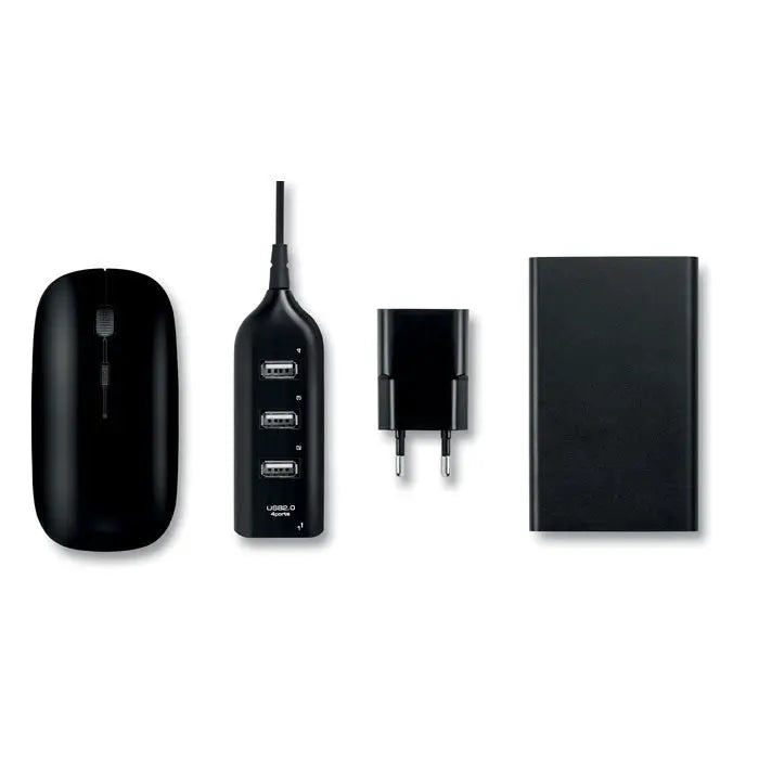 Husa pentru accesorii computer cu mouse wireless negru ergonomic cu finisaj mat