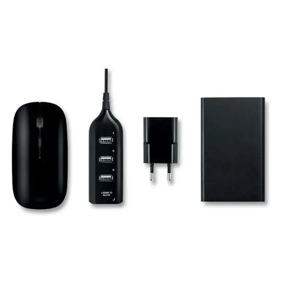 Husa pentru accesorii computer cu mouse wireless negru ergonomic cu finisaj mat