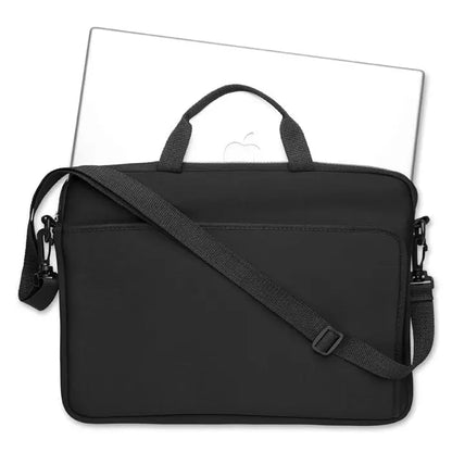 Husa pentru laptop din neopren neagra cu maner superior si curea ajustabila pentru macbook argintiu