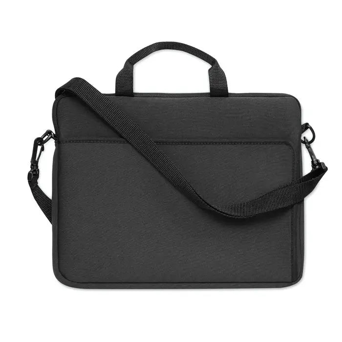 Husa pentru laptop din neopren neagra cu finisaj texturat, maner superior si bretea ajustabila pentru umar