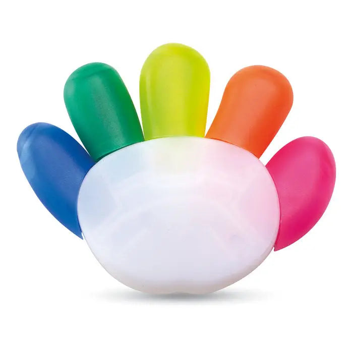 Iluminator în 5 culori set în formă de mână cu markere colorate albastru verde galben-verde portocaliu și roz