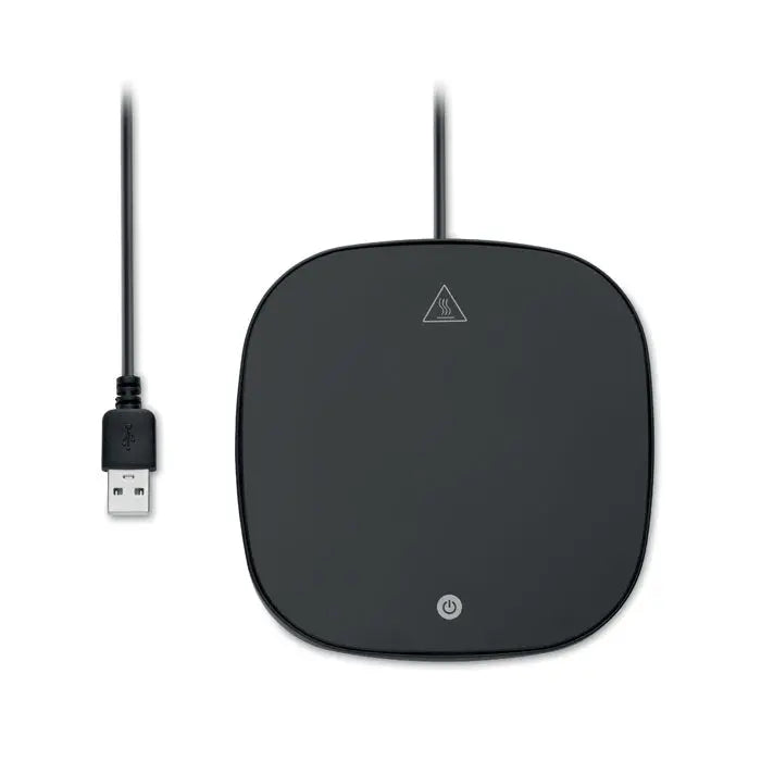 Incalzitor de cani din abs negru patrat cu margini rotunjite, incarcator wireless si cablu usb-a cu buton de pornire