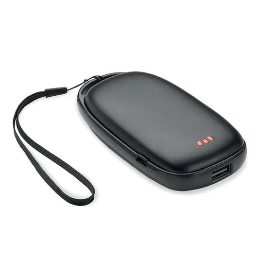 Incalzitor de maini portabil negru 4000 mAh cu bratara si leduri rosii indicator de incarcare
