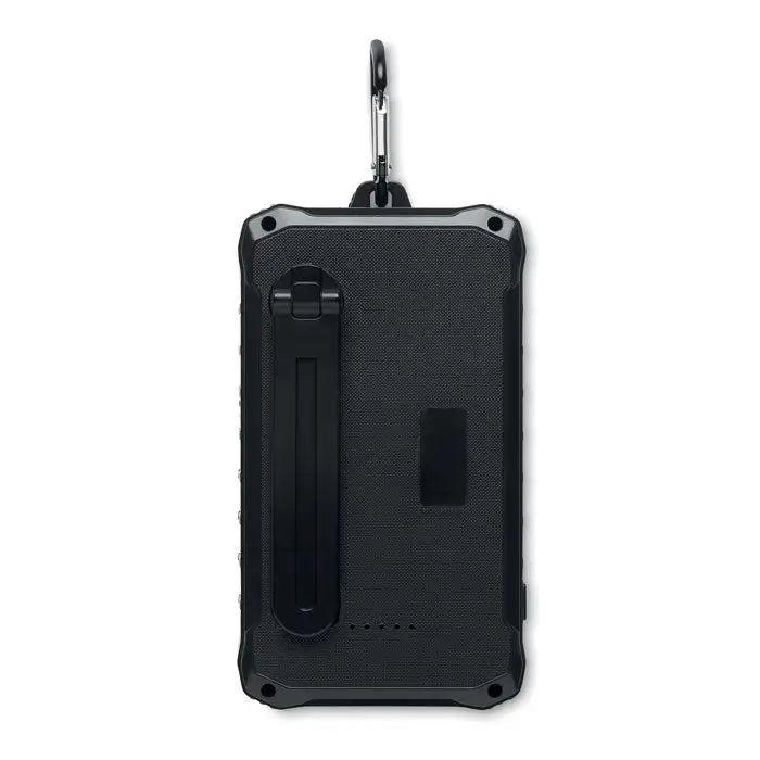 Carcasa neagră robustă pentru încărcător dinamic solar de 8000 mah cu suprafață texturată și mânere întărite