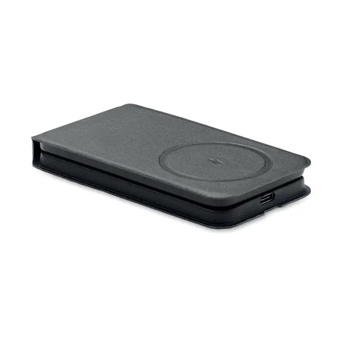 Incarcator magnetic pliabil 15w din piele neagra cu pad circular de incarcare wireless si port usb-c