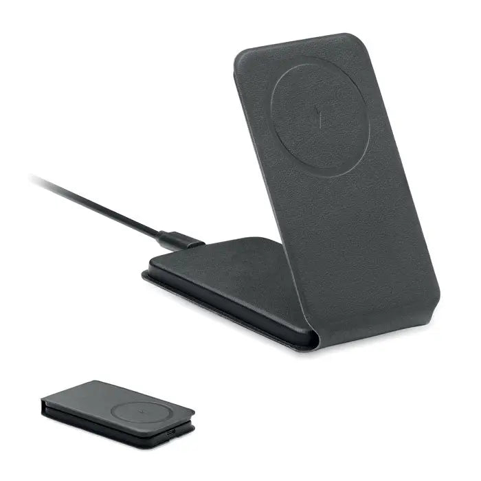 Incarcator magnetic pliabil 15w negru din piele cu statie wireless si versiune compacta pentru calatorii
