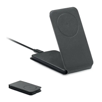 Incarcator magnetic pliabil 15w negru din piele cu statie wireless si versiune compacta pentru calatorii