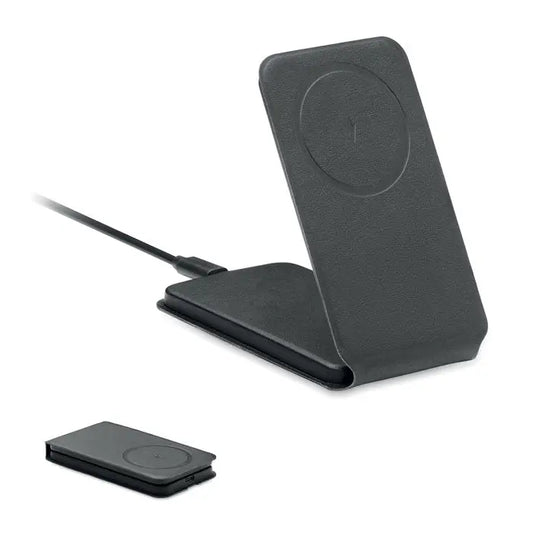 Incarcator magnetic pliabil 15w negru din piele cu statie wireless si versiune compacta pentru calatorii