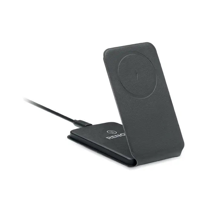 Incarcator magnetic pliabil 15w negru cu suprafata texturata si pad circular de incarcare wireless