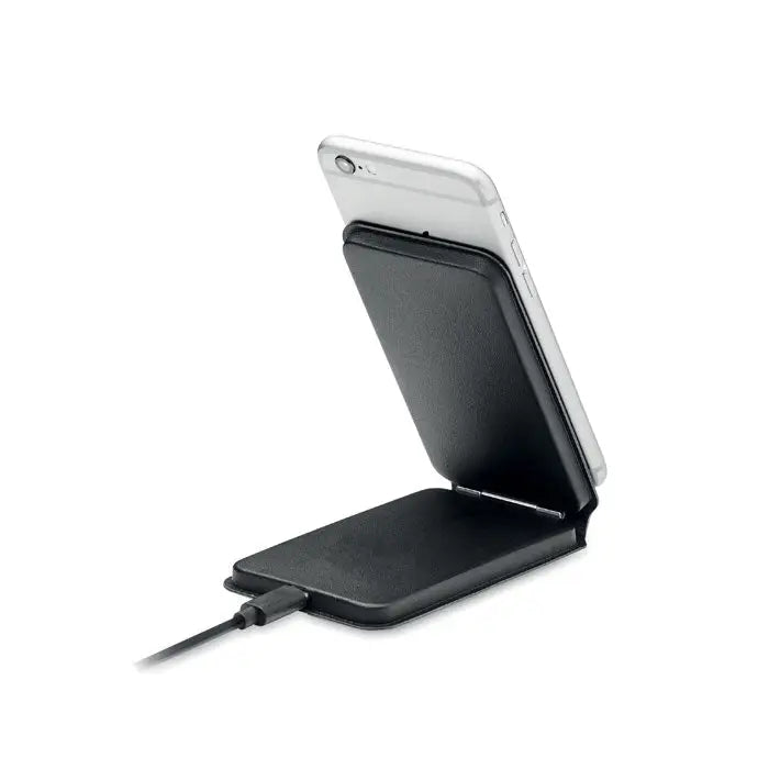 Stand pliabil din piele neagra pentru telefon cu incarcare magnetica 15w si cablu usb integrat