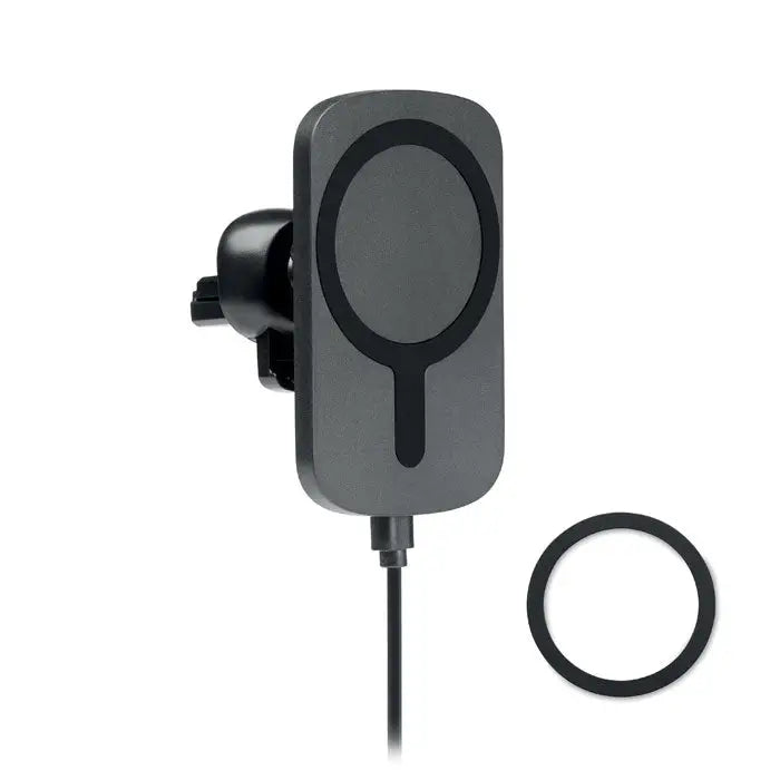 Incarcator magnetic wireless 10w negru cu finisaj mat si clips de prindere integrat pentru masina
