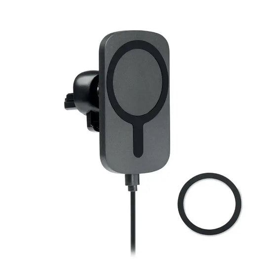Incarcator magnetic wireless 10w negru cu finisaj mat si clips de prindere integrat pentru masina
