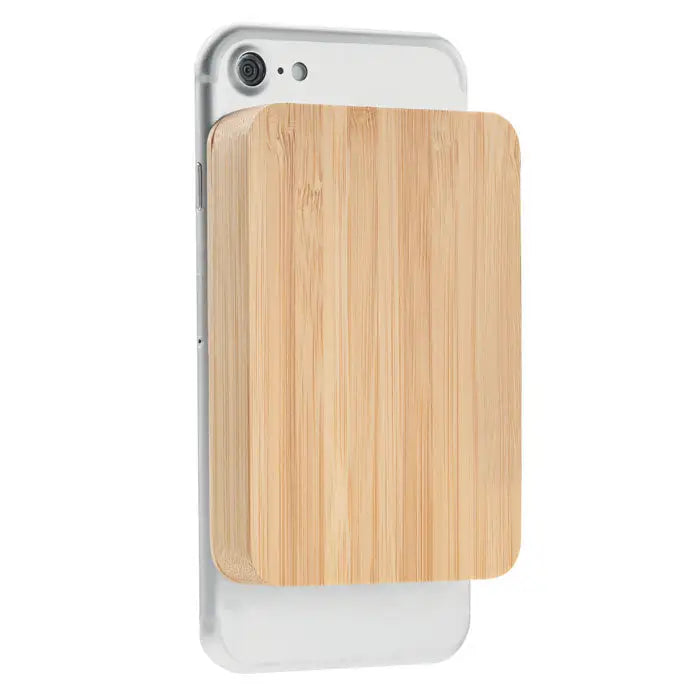 Carcasa de telefon din bambus maro deschis cu textură de lemn pentru incarcare wireless magnetica 10w pentru iphone, vedere din spate