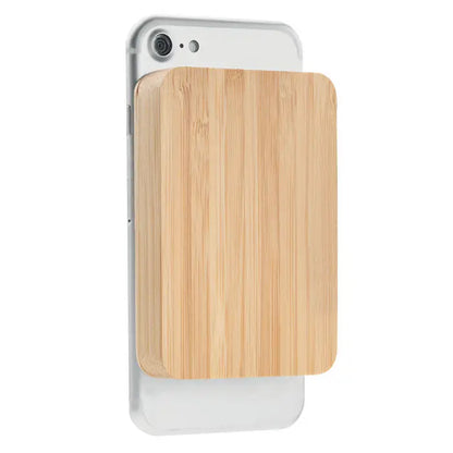 Carcasa de telefon din bambus maro deschis cu textură de lemn pentru incarcare wireless magnetica 10w pentru iphone, vedere din spate