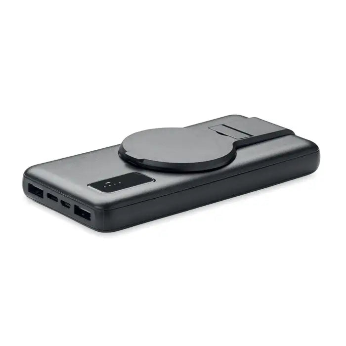 Încărcător magnetic wireless 15w negru dreptunghiular cu pad de încărcare circular și porturi usb multiple pe lateral