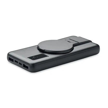 Încărcător magnetic wireless 15w negru dreptunghiular cu pad de încărcare circular și porturi usb multiple pe lateral