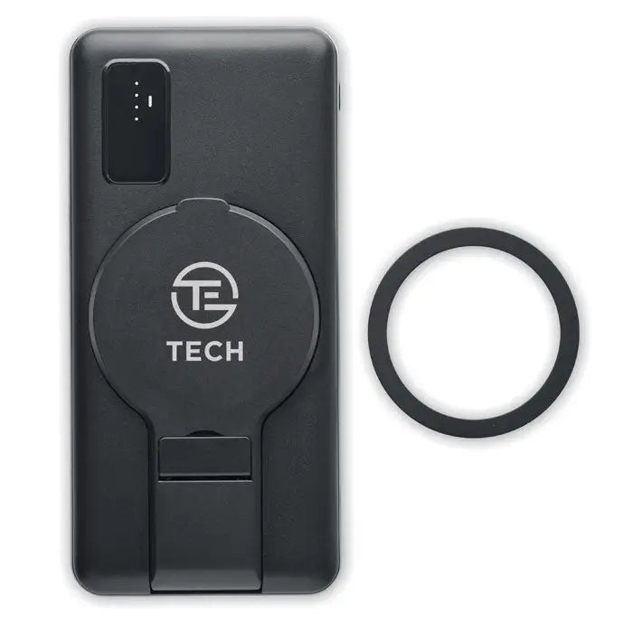 Incarcator magnetic wireless 15w negru cu suport integrat si inel accesoriu asortat pentru telefon mobil
