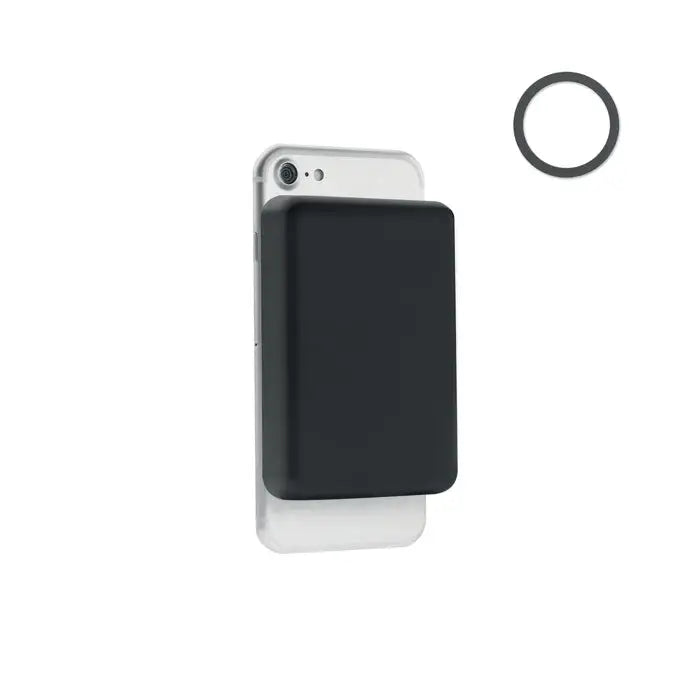 Incarcator magnetic wireless 15w negru dreptunghiular cu finisaj mat atasabil direct pe spatele telefonului mobil