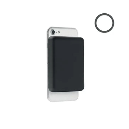 Incarcator magnetic wireless 15w negru dreptunghiular cu finisaj mat atasabil direct pe spatele telefonului mobil