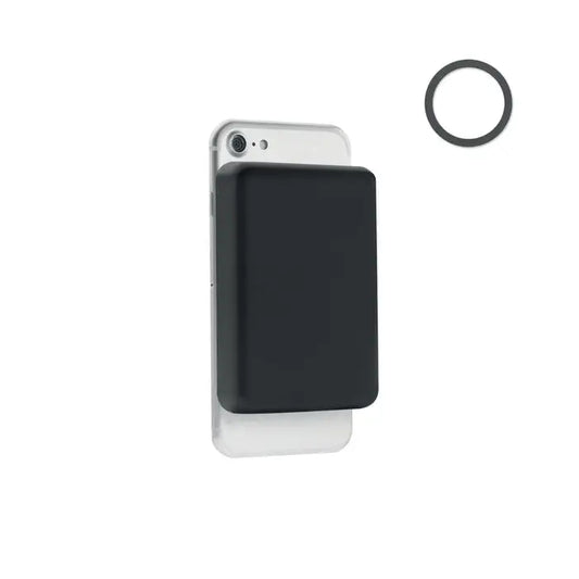 Incarcator magnetic wireless 15w negru dreptunghiular cu finisaj mat atasabil direct pe spatele telefonului mobil
