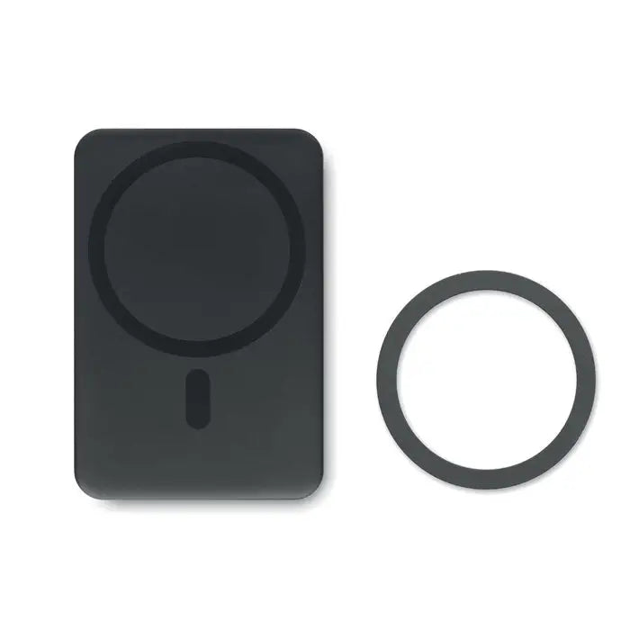 Incarcator magnetic wireless 15w negru dreptunghiular cu pad de incarcare circular si inel accesoriu asortat