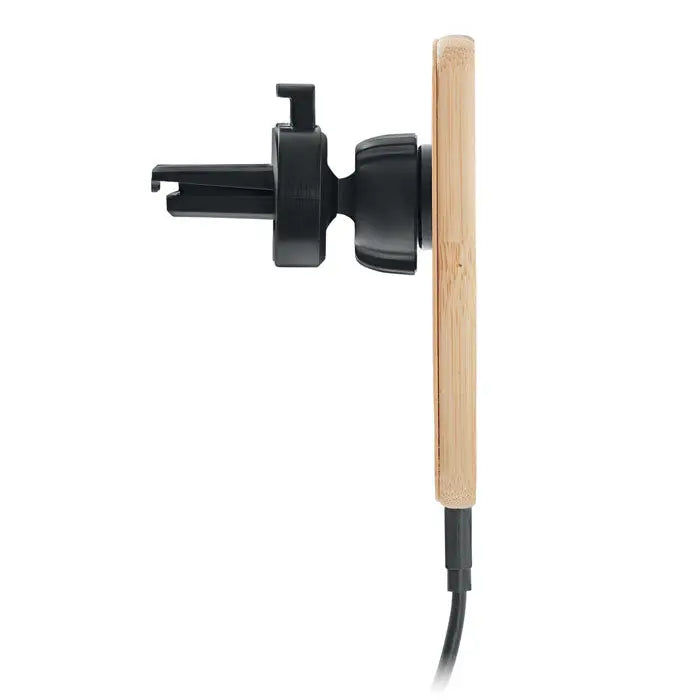 Încărcător magnetic wireless 15W cu finisaj bambus, cleme negre din plastic și cablu de încărcare