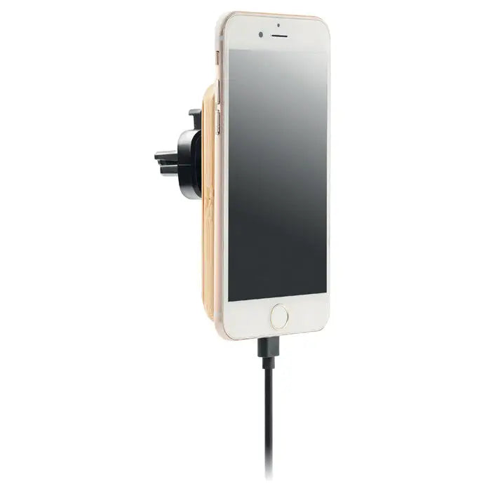 Incarcator magnetic wireless 15w suport telefon bambus auriu cu clips aerisire negru si cablu incarcare