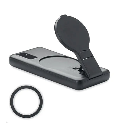 Incarcator magnetic wireless 15w negru cu suport telefon wireless cu clema pliabila si baza circulara din plastic