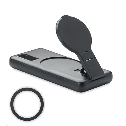 Incarcator magnetic wireless 15w negru cu suport telefon wireless cu clema pliabila si baza circulara din plastic