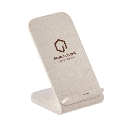 Încărcător paie de grau abs beige cu puncte pentru telefon wireless stand minimalist logo și text standard 10w