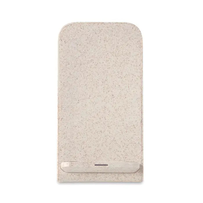 Incarcator paie de grau beige cu suport telefon si incarcare wireless ABS 10W cu design patat