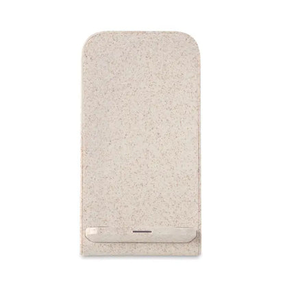 Incarcator paie de grau beige cu suport telefon si incarcare wireless ABS 10W cu design patat