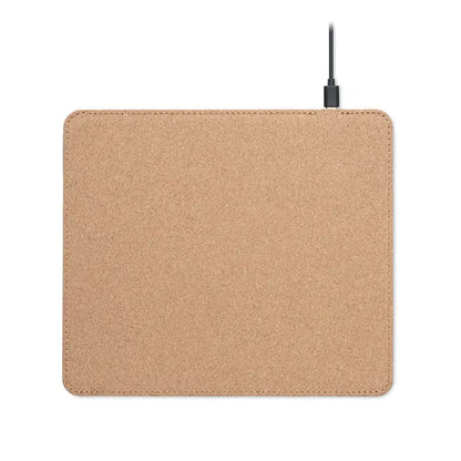 Incarcator pentru covoras de pluta 15W beige cu margini cusute si cablu usb-c negru pentru incarcare wireless