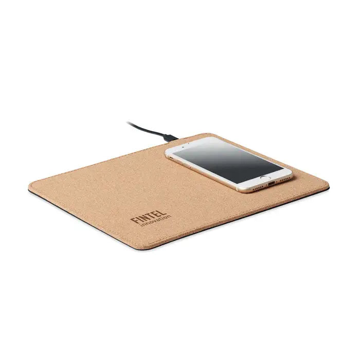 Incarcator wireless beige din pluta 15W cu logo fintel innovation pentru incarcare rapida
