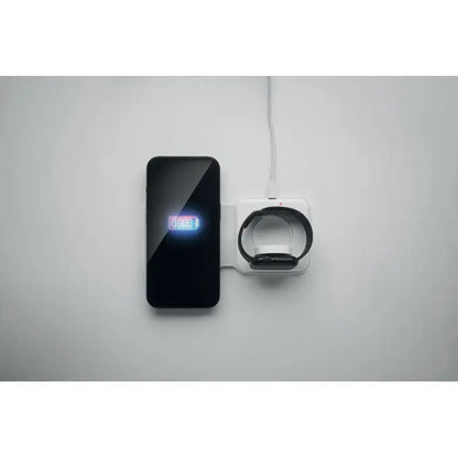 Incarcator pliabil 2 in 1 15w alb cu suport integrat pentru incarcare wireless iphone si apple watch